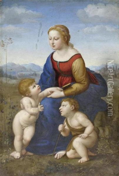 Madonna With Jesus And John As Children Oil Painting - Raphael (Raffaello Sanzio of Urbino)
