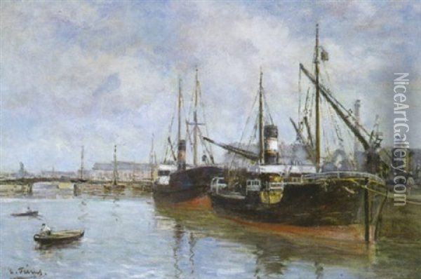 Pecheurs Dans Le Port Oil Painting - Charles Francois Pecrus
