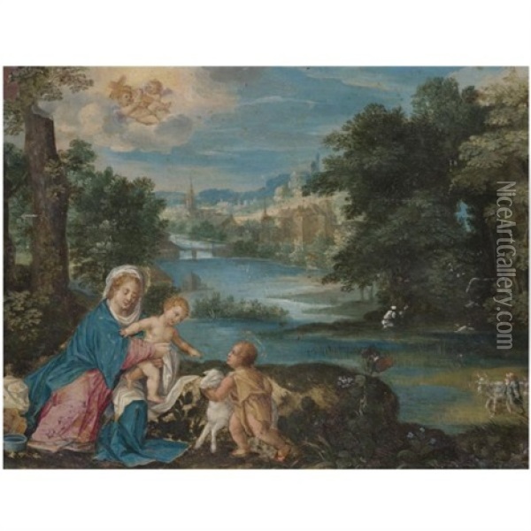 The Virgin And Child In A Landscape With The Infant Saint John The Baptist Oil Painting - Peeter Van Avont
