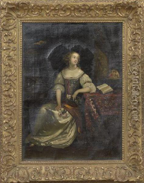 Portrait Of Madame De Montespan Oil Painting - Caspar Netscher