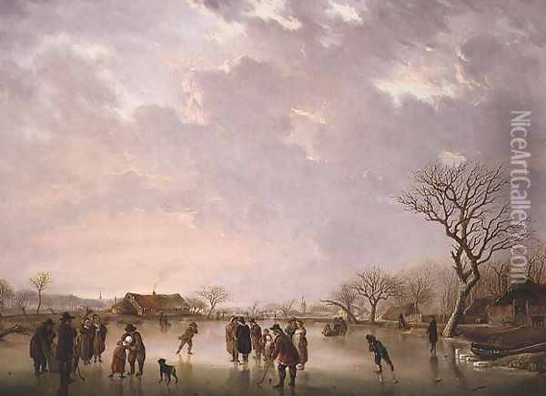 Winter scene with skaters Oil Painting - Andries Vermeulen