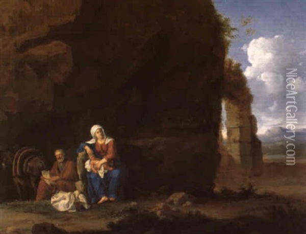 Sudliche Landschaft Mit Der Flucht Nach Zgypten Oil Painting - Cornelis Van Poelenburgh