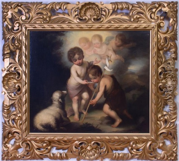 The Christ Child And St. John Oil Painting - Giuseppe Mazzolini