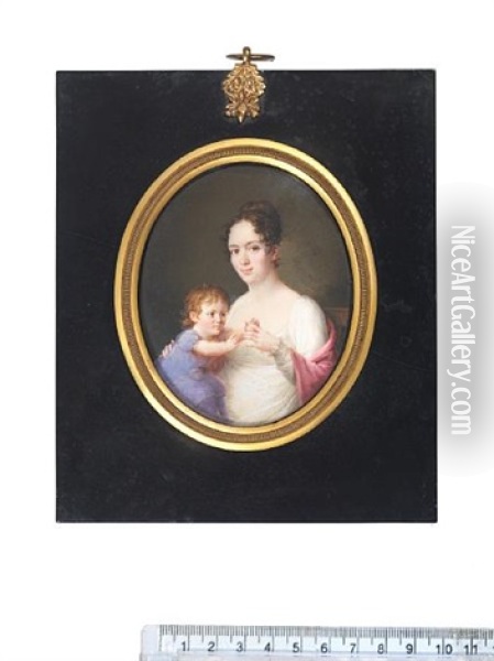 Antonie Conradine Sophie Juliane Dorothea Von Linstow (nee Wernich) And Her Child Oil Painting - Frederik Christian Camradt