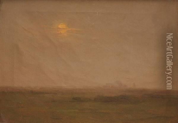 Landscape With Moon Oil Painting - Peter Paul Hubner