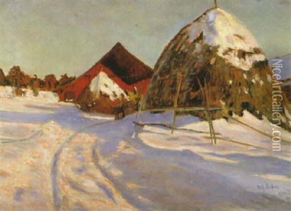 Hovolmar I Vintersol Oil Painting - Vilhelm Emanuel Behm