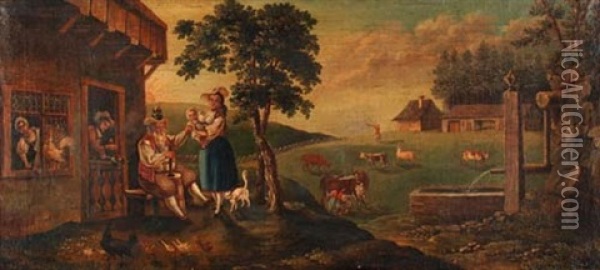 Bauerliche Szene Oil Painting - Franz Feyerabend
