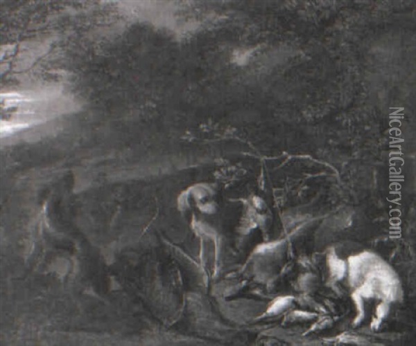 Hounds Guarding The Trophies Of The Hunt Oil Painting - Adriaen de Gryef