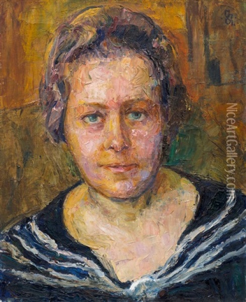 Half-length Portrait Of The Wife Of The Artist Oil Painting - Giovanni Giacometti