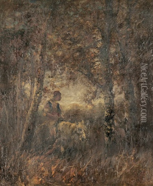 Wallache Auf Einem Schimmel Im Wald Oil Painting - Adolf Schreyer
