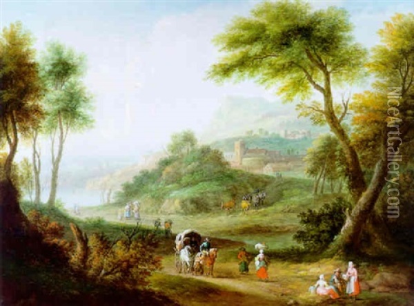 Paysage Italien Avec Chariot Sur Un Chemin Oil Painting - Pieter Bout