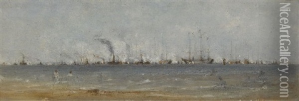 A Naval Review Oil Painting - John Constable