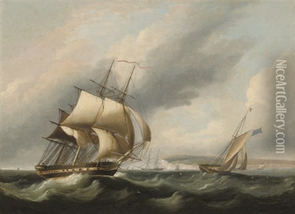 Vessels In A Stiff Breeze Off The North Foreland Oil Painting - James Edward Buttersworth