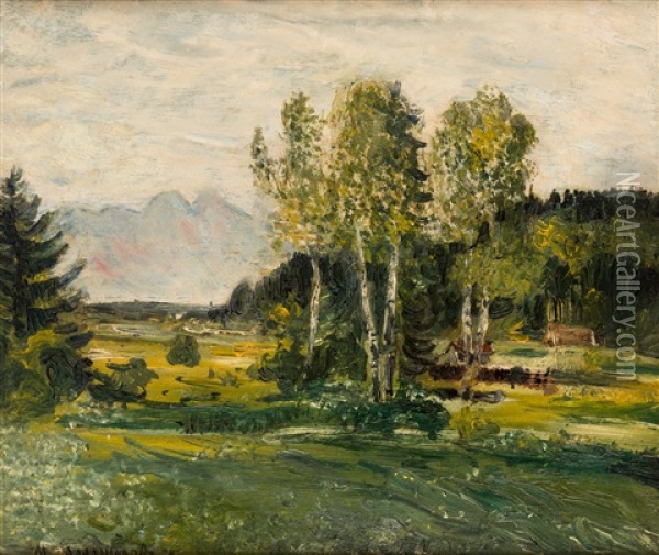Landscape With Birches Oil Painting - Manuil Aladzhalov