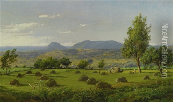 Mounts Adam And Eve-haymaking Oil Painting - Jasper Francis Cropsey