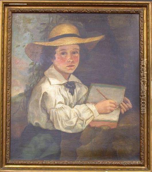 Portrait Of A Boy Wearing A Straw Hat Oil Painting - Henry Inman