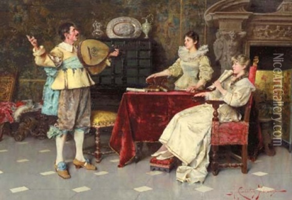The Music Lesson Oil Painting - Adriano Cecchi