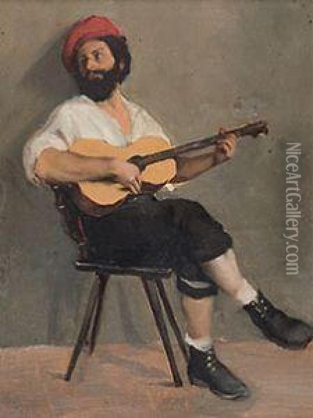 Tiroler Freiheitskampfer Mit Gitarre Oil Painting - Auguste Bachelin