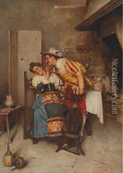 The Charming Cavalier Oil Painting - Giuseppe Bortignoni