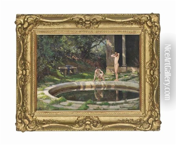 An Alfresco Bath Oil Painting - Augustus Morton Hely-Smith