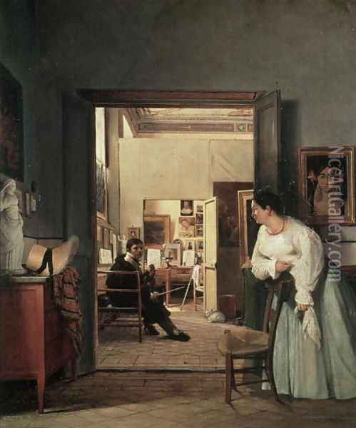 The Studio of Ingres in Rome 1818 Oil Painting - Jean Alaux
