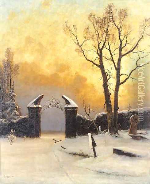 Sunset over the Cemetery Oil Painting - Iulii Iul'evich (Julius) Klever