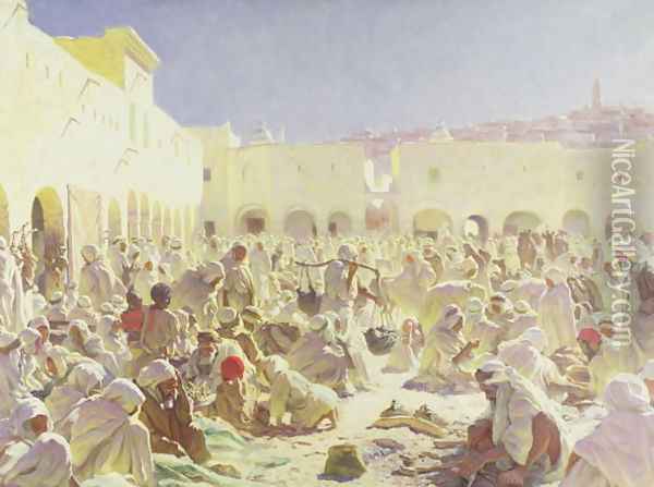 The Market Place, Ghardaia Oil Painting - Thomas Frederick Mason Sheard