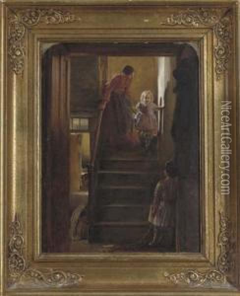First Steps On The Stairs Oil Painting - Henry Wallis