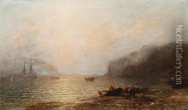 Figures On A Beach At Sunset Oil Painting - James Francis Danby
