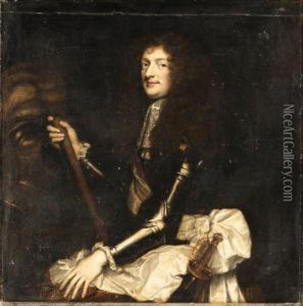 Portrait Of A Nobleman, Three-quarter Length, Wearing Armor Andholding A Baton Oil Painting - Claude Lefebvre