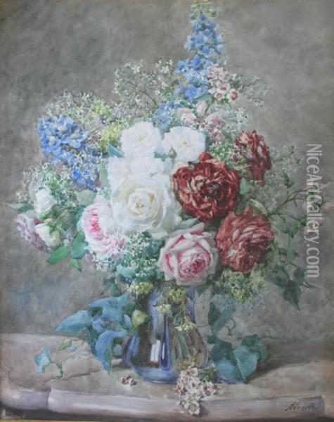 A Vase Of Roses And Hyacinths Oil Painting - Francois Rivoire