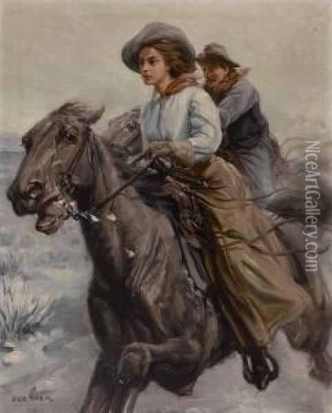 Riding The Range Oil Painting - William Henry Dethlef Koerner