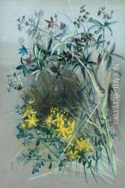 Floral Spray With Spider Web Oil Painting - Marian Ellis Rowan