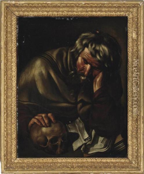 A Philosopher Oil Painting - Salvator Rosa