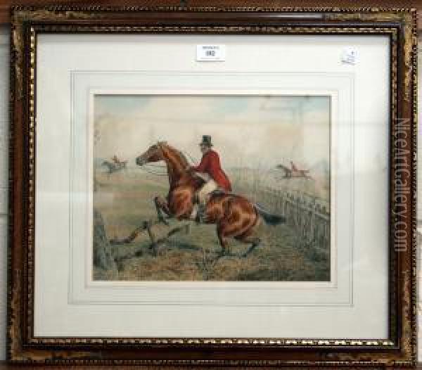 Sporting Scenes With Huntsmen On Horseback Within Landscapes Oil Painting - Henry Thomas Alken