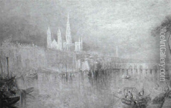 Rouen From The River Seine Oil Painting - Edward Pritchett