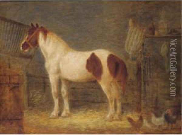 A Horse In A Barn Oil Painting - Johann Michael Neder
