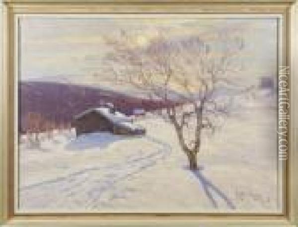 Vinterlandskap Oil Painting - Anton Genberg