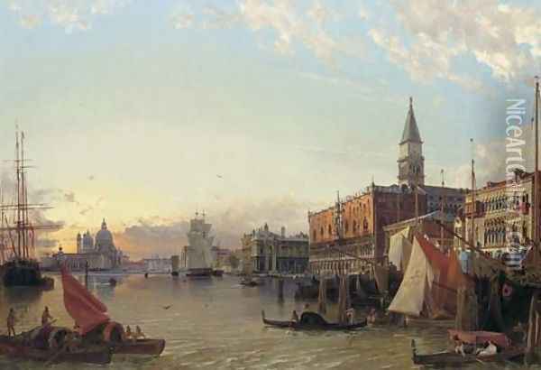 The Doge's Palace and the Piazzetta di San Marco with a view of the Grand Canal and Santa Maria della Salute beyond, 1841 Oil Painting - Friedrich Nerly