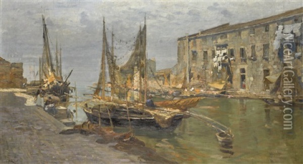 Canal In Venice Oil Painting - Guglielmo Ciardi