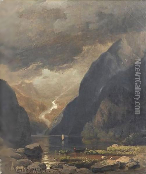 Le Rigi-Rothstock Pres Du Lac Des Quatre Cantons (Suisse) Oil Painting - Andreas Achenbach