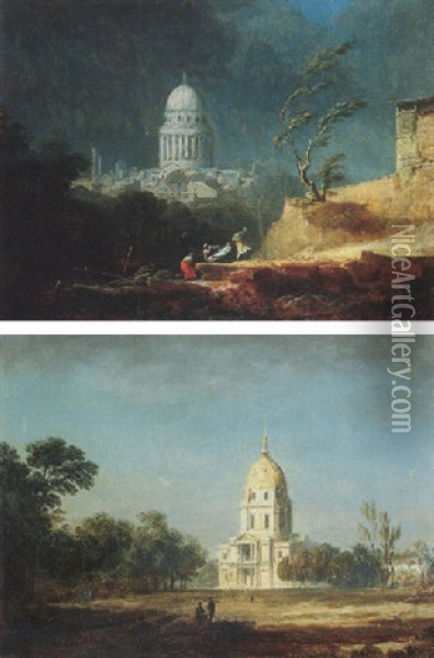 Paris, A View Of The Pantheon Oil Painting - Alexandre Jean Noel