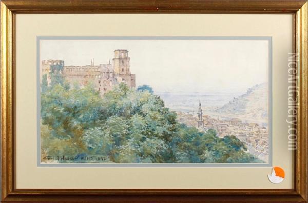 View Of A Hilltop Castle Overlooking Acontinental Town Oil Painting - Samuel John Hodson