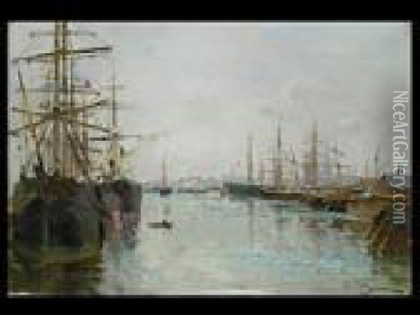Hafenszene Mit Grossseglern In Antwerpen Oil Painting - Edmond Marie Petitjean