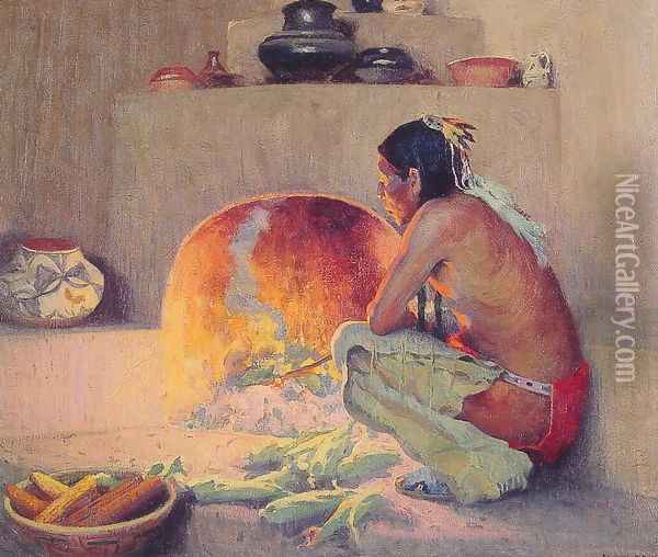 By the Fire Oil Painting - Eanger Irving Couse