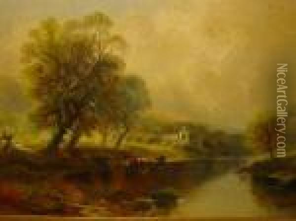 Cattle Watering At Bolton Abbey Oil Painting - Walter Meegan