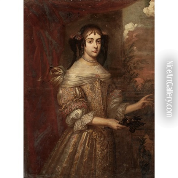 Portrait Of A Lady Holding A Nosegay Oil Painting - John Michael Wright