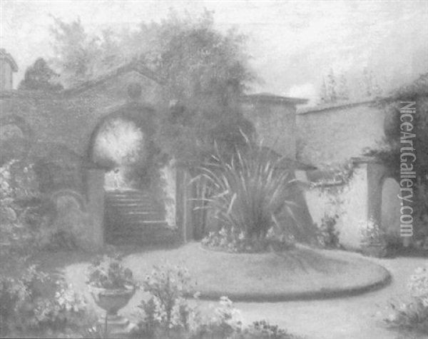 Garden At St. Albans Oil Painting - Thomas Henry Hunn