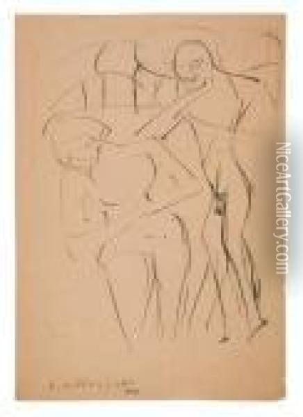 Akt Und Sitzenden Weib Oil Painting - Ernst Ludwig Kirchner
