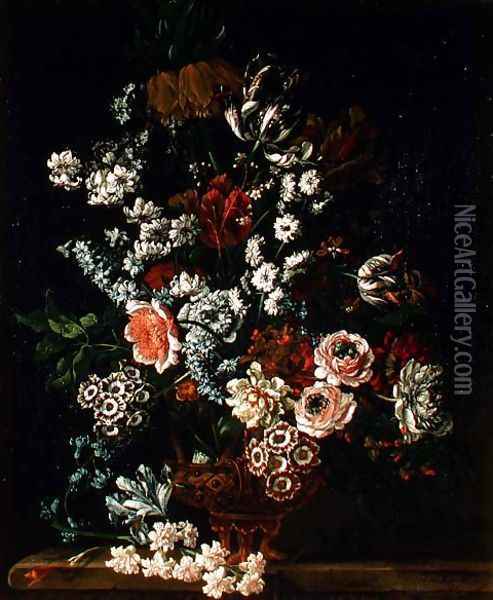 An Arrangement of Flowers in a Glass and Ormolu Vase Oil Painting - Pauwel Casteels